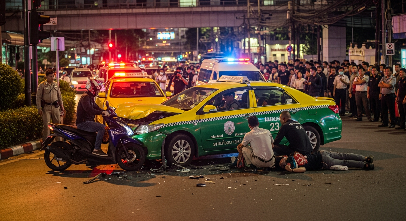 Два человека погибли в ДТП с участием такси и мотоцикла в Бангкоке