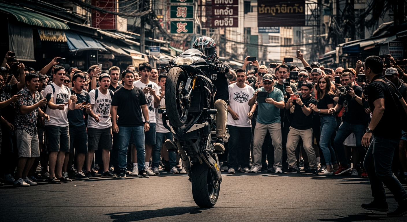 Иностранный байкер устроил опасный трюк на дороге Пхукета, вызвав возмущение