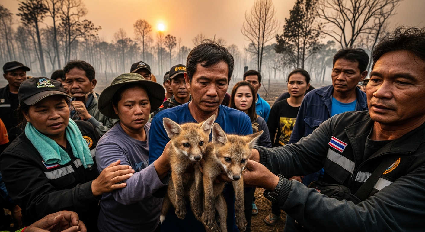 Лесные пожары в Таиланде: спасены три лисенка
