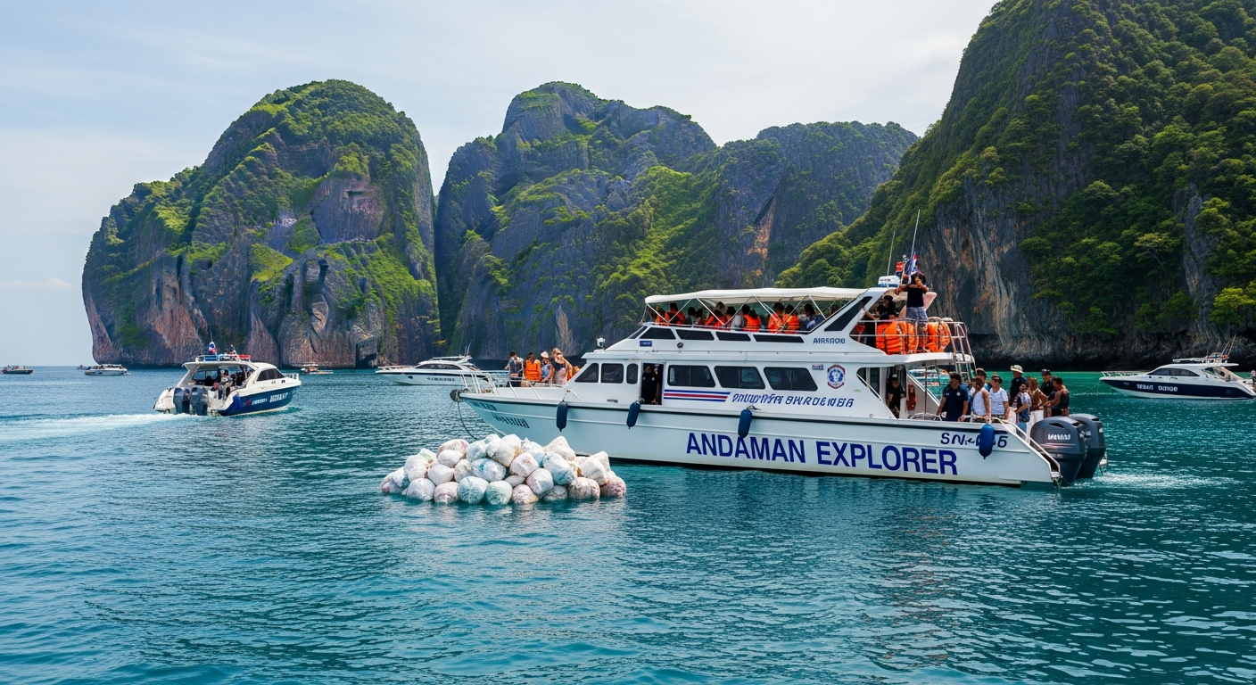Экипаж туристической лодки сняли на видео, выбрасывающим мусор у побережья Пхукета