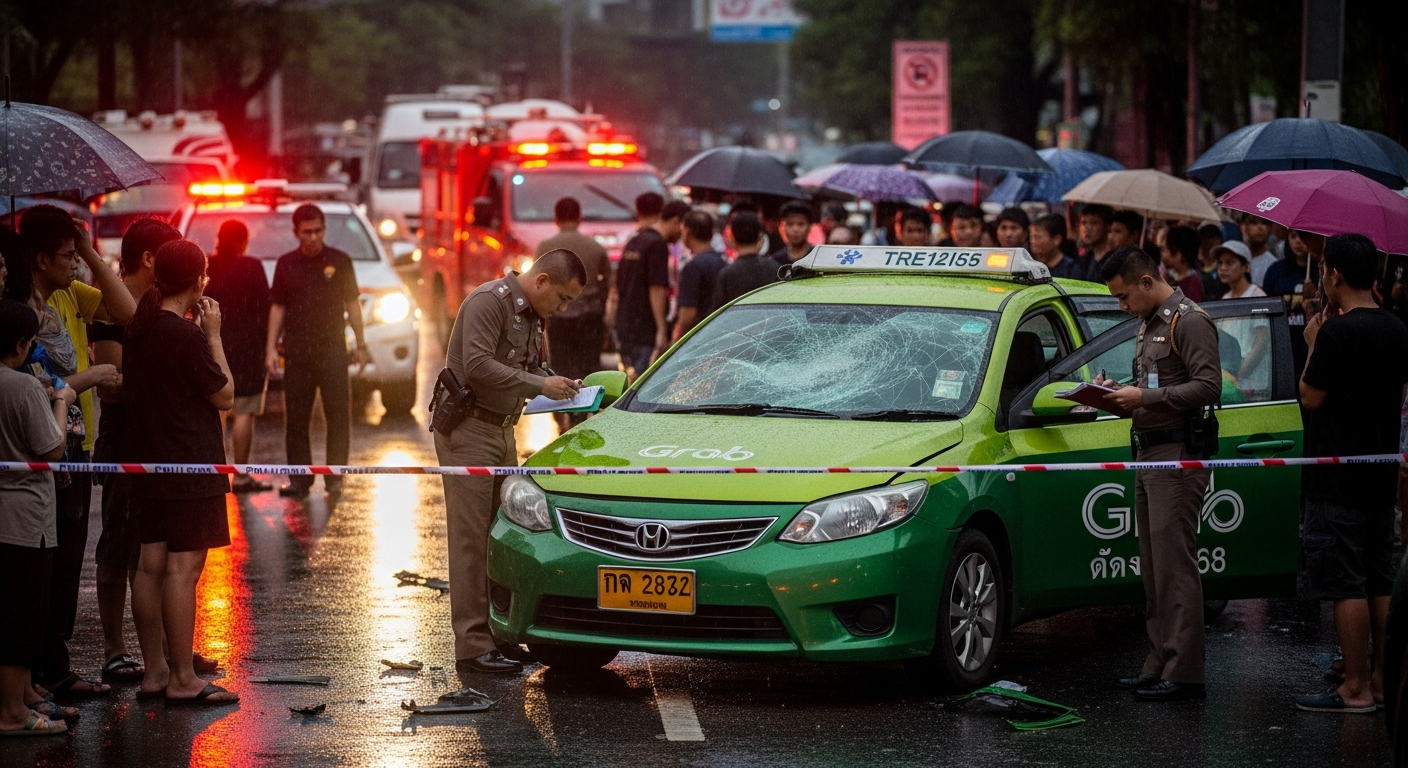 Водитель Grab уснул за рулем и врезался в мотоциклы и магазин на Пхукете