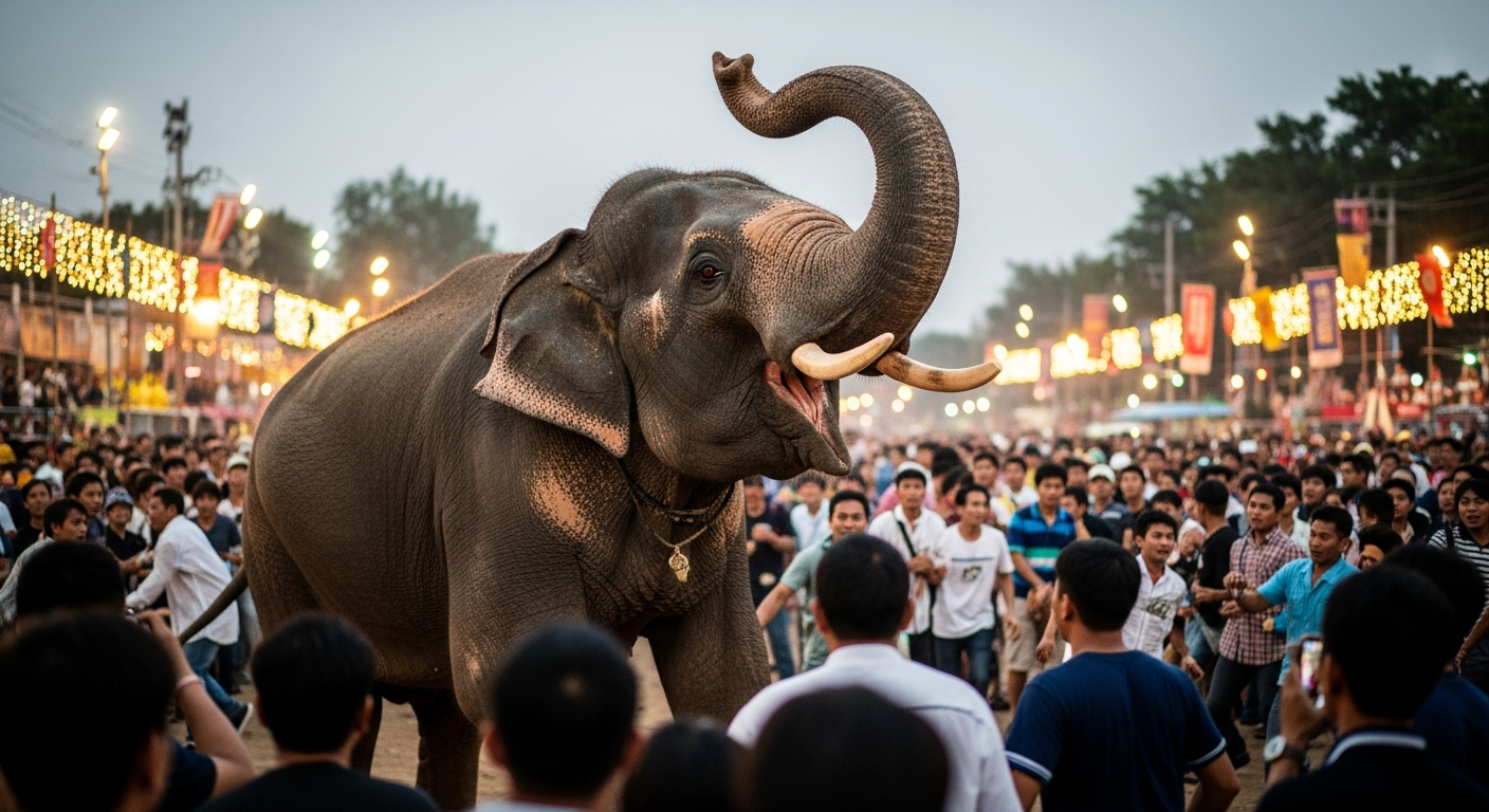 ВИДЕО: Слон проявил агрессию на фестивале в Северном Таиланде
