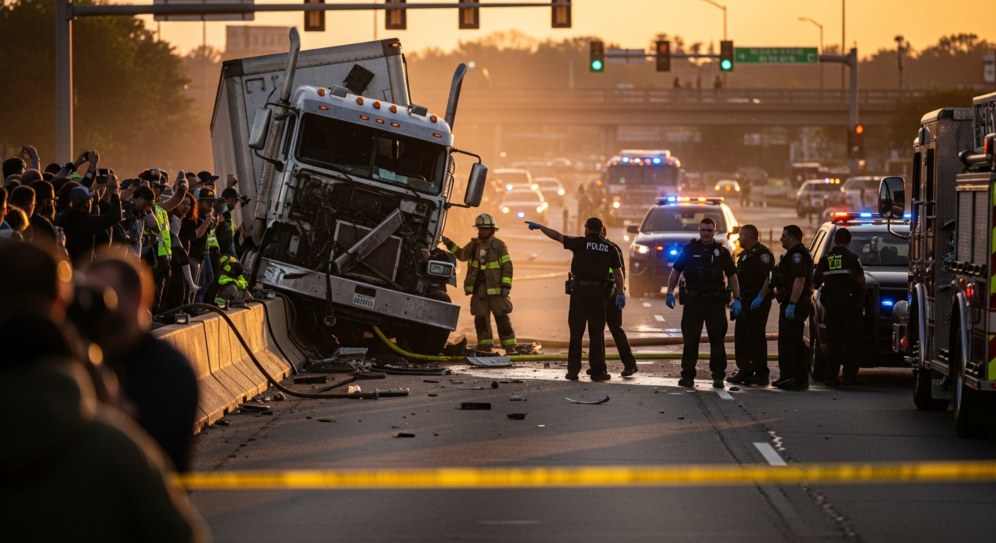 Водитель грузовика врезался в ограждение, чтобы избежать лобового столкновения с лихачом