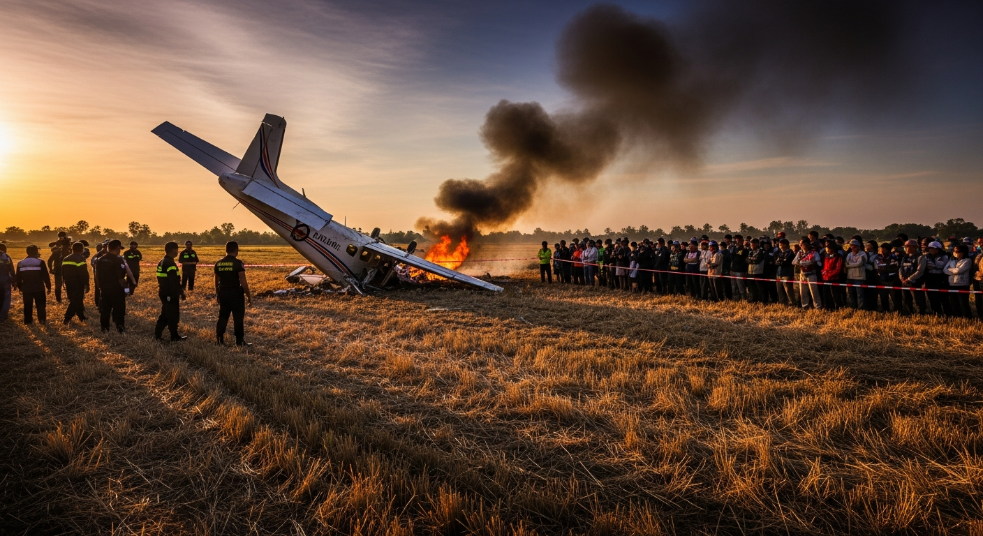 Легкомоторный самолет разбился в Сарабури после столкновения с ЛЭП, пилот ранен