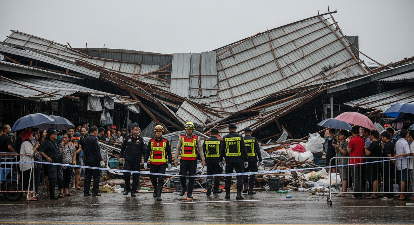 Обрезка дерева пошла не так: обрушилась крыша рынка в Пхаяо