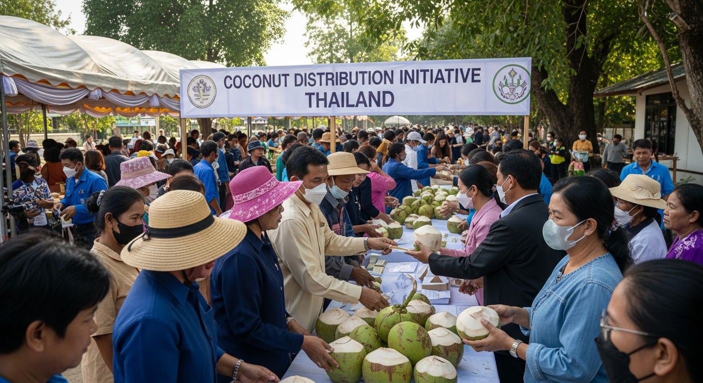 Бесплатный кокос вместо воды на заправках Таиланда: новая мера поддержки фермеров