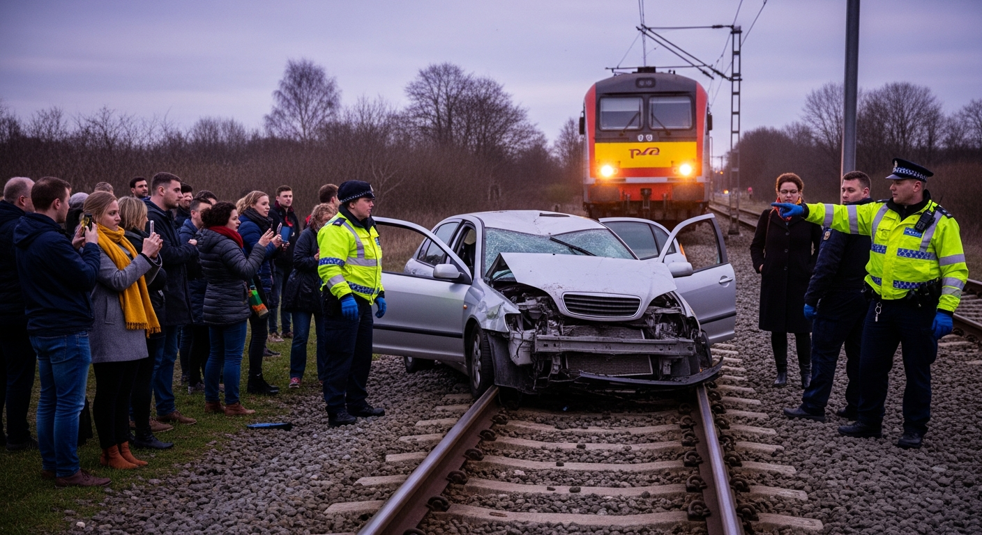 Шокирующий инцидент: водитель бросил машину на ж/д путях, спасаясь от поезда