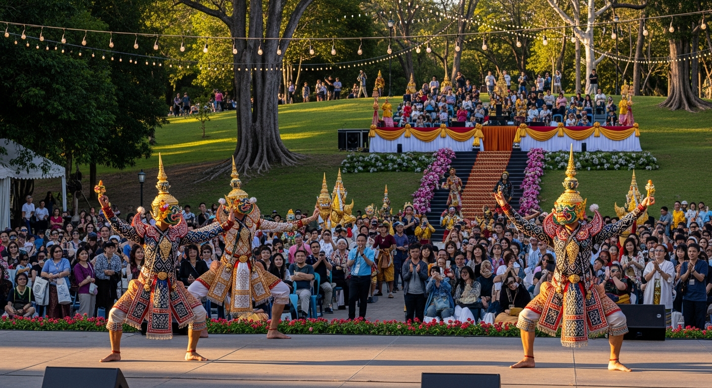 Традиционный кхон и симфония под звездным небом Бангкока